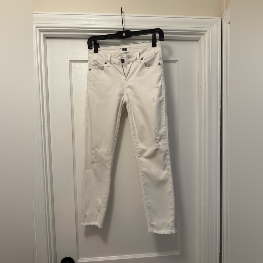 PAIGE Women's Verdugo Crop Distressed White Skinny Jeans